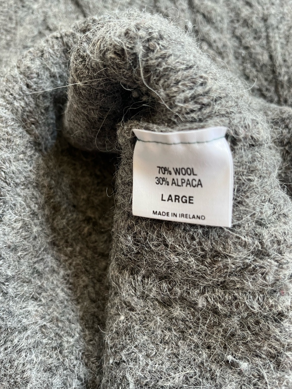 Wool Alpaca Made in Ireland Connemara Grey Chunky Fisherman Cable Knit Sweater - Picture 5 of 10